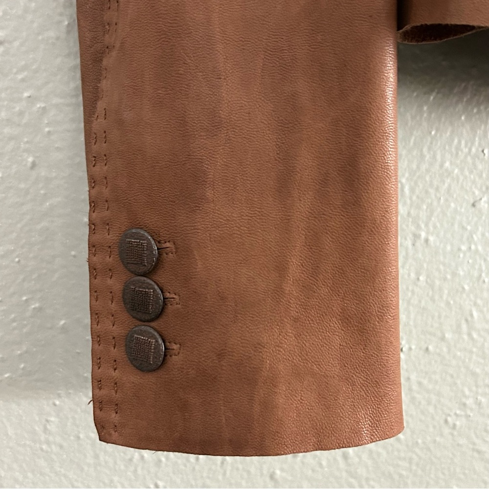 Elie Tahari Re Edition Brown Genuine Leather Blazer Size XL Jacket Soft Buttery - Picture 4 of 10